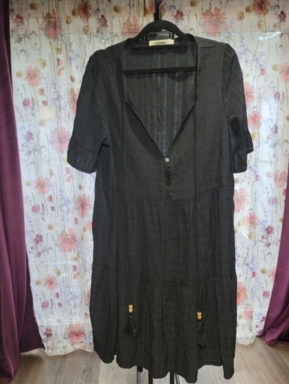 Boho Loose Fit Tunic Dress - Black